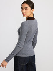 Contrast Collar Wool Blend Ribbed Knit Top