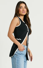 Callie Top - Longline Recycled Knitted Vest in Black/White