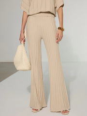 Textured Wool Blend Mid-Waist Flared Pants
