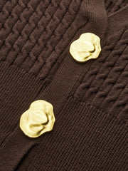 Metal Button V-Neck Cable Knit Outerwear